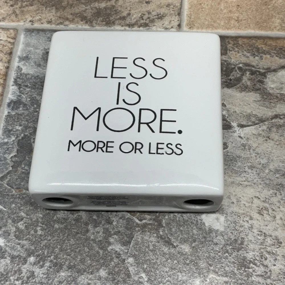 Pottery Barn Less Is More More Or Less White Ceramic Decorative Block Sign
